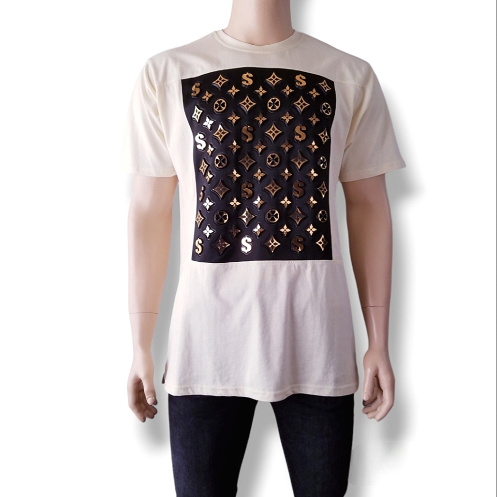Victorious 3D Cream & Gold Print T-Shirt